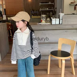 Giubbotti 2023 Autunno nuove ragazze del bambino con cappuccio pullover patchwork bavero colletto a righe felpa per bambini morbido allentato Topsvaiduryb