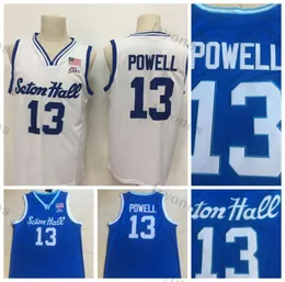 Mens Seton Hall Myles Powell 13 College Basketball Jerseys Azul Branco Universidade Camisas Costuradas S-XXL2299281