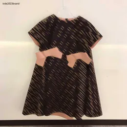 2024 brown cotton dresses with bow tie high-end girls dresses summer princess dress brand designer kids pleated dress for girl fashion skirts for girls