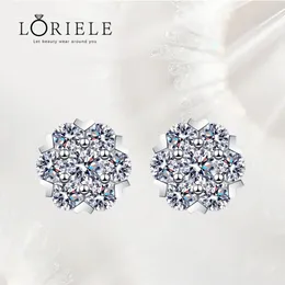 Earrings LORIELE Moissanite Diamond Stud Earrings 18K White Gold Plated Silver Flower Eearring for Brilliant Moissanite Party Jewelry