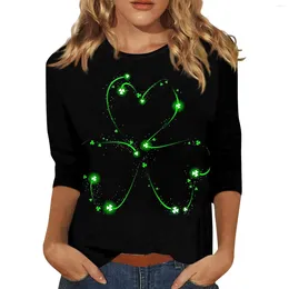 Magliette da donna T-shirt con stampa di San Patrizio Maglietta da donna alla moda con trifogli Maglietta a maniche lunghe T-shirt con grafica 3d Camicetta a 3/4 Primavera