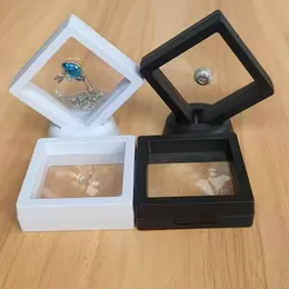10pcs 3d عائم معرض المجوهرات مربع PE Film Diamond Storage Case Ring Ring Coin Dipplicing Display Stand 7x7cm 240110