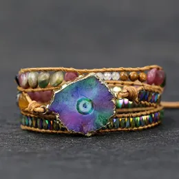 Armbänder Einzigartige gemischte Natursteine Turmalin bunte Kristall Charm 3 Stränge Wickelarmbänder für Frauen Handgefertigter Boho-Schmuck Geschenk