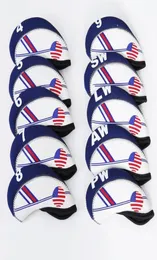 10pcsset golf beyaz mavi ABD bayrağı neopren golf kulübü kafa kapağı kama demir koruyucu kafa koruyucu case1951357