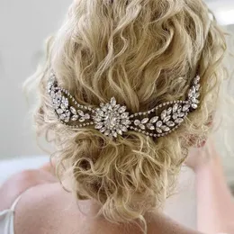 Fasce con strass foglia per donna Pettini per capelli in cristallo Diademi Sposa Festa nuziale Corona Accessori per capelli da sposa FORSEVEN 240110