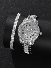 3PCS Set Silber Luxus Strass Uhren Frauen Kristall Quarz Armband Uhren Armbanduhr Damen Kleid Armbanduhr Uhr Relogio 240110