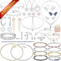 Set xfu Fine Lady's smycken Set Magic Snowflake Pearl Smycken Leaf Shiny Crystal Earring Halsband Armband Set Present Wholesale