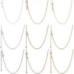 Sets 100% 925 Sterling Silver Rose Gold Curb Sliding Clasp Anchor Chain Adjust Basic Necklace Fit Fashion Bead Charm Trendy Jewelry