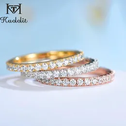 قلادات Kuololit Solid 585 Rose Gold Sterling Sier 5A Zircon Gemstone Rings for Women Handmade Hand Size Band Band Party Gifts