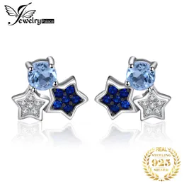 Brincos Jewelrypalace Estrela Redondo Genuíno Céu Azul Topázio Criado Spinel 925 Brincos de Prata Esterlina para Mulheres Jóias de Pedras Preciosas