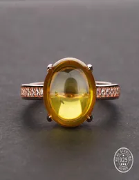 Rose Gold Natural Citrine Gemstone Ring للنساء في 925 Sterling Silver Yellow Citrine خاتم الزفاف حجم الخطوبة 5121346267