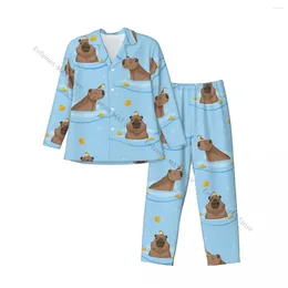 Mäns sömnkläder herrar pyjamas sätter hem kostymer söt capybara apelsiner hav simning lös hemkläder långärmad avslappnad