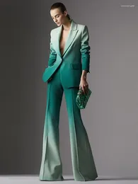Kadınların Trailtsits High Street Est Fashion 2024 Tasarımcı Takım Seti Gradyan Renkli Baskı Tek Düğmesi Blazer Parlama Pantolon 2 PCS