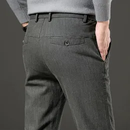 Varumärkesbyxor Autumn Winter Middleaged Bekväma affärer Casual Pants for Manlig Straight Elastic Trouser 240111