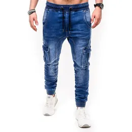 Jeans Casual Men Fashion Color Block Multi Pockets Sports Long Cargo Pants Work Trousers for Men Jeans