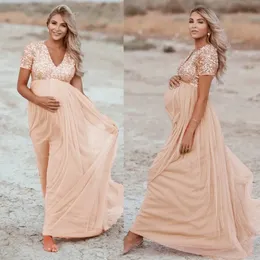 출산 드레스를위한 사진 촬영 쉬폰 출산 드레스 사진 소품 Maxi Maternity Dress 2022 240111