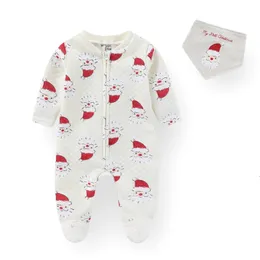 Born Christmas RompersHatBib 23Pieces Cotton Baby Bodysuits Thickening Boy Girl Clothes Sets 09M Print Long Sleeve 240110