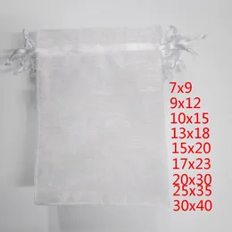 Exibição 100 peças sacos de organza com cordão branco bolsa sacos de embalagem de jóias festa de aniversário sacos de presente de natal bolsas de presente de casamento bolsas