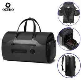 Ozuko rese väska multifunktion män passar förvaring stor kapacitet bagage handväska manlig vattentät resa duffel väska skor ficka 240111