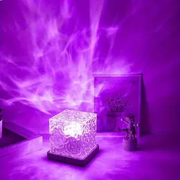 1PC Crystal Lights Water Ripple Projector nocne światła do dekoracji domowej, rezydencja sypialnia estetyczna atmosfera świąteczne prezent zachodu słońca. Kryształ akrylowy
