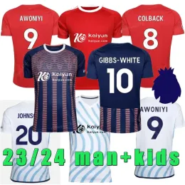 Elanga Gibbs-White Soccer Jersey 23 24 Nottingham Montiel Wood Football Shirts 2023 남자 아이들 숲 Worrall Ameobi Kit