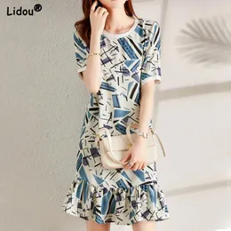 Dresses Fashion Causal Oneck Short Sleeve Print Loose Waist Summer Dress Elegant Comfortable Slender Popularity Women's Clothing 2022