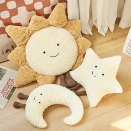 Adorable Smile Face Moon Star Sun Plushie Throw Pillow Stuffed Cute Cartoon Sofa Cushion Weather Plush Toy for Kid Bedroom Decor 240111