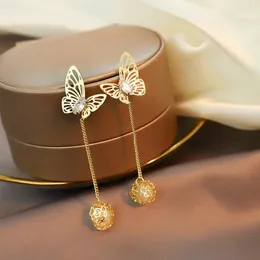 Dangle Earrings 2024 Korean Fine Hollow Butterfly Drop Fashion Long Tasselsボール女性ジュエリーガールズアクセサリー