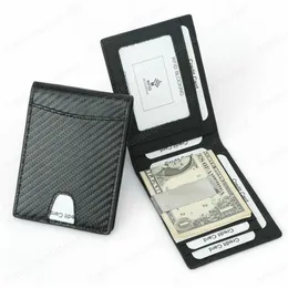 RFID Carbon Fiber Pattern Clip Slim Money Clip for Men Leather Mini Wallet with Money Clips Small Wallet Purse191u