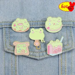 Heiße Anstecknadeln, Cartoon-Frosch-Dessert-Kuchen, rosa Emaille-Anstecknadel, Cartoon-Metall-Brosche, Schmuck für Frauen, Männer, Hüte, Rucksäcke, Taschen, Abzeichen, Anstecknadeln, Kinder, Geschenk