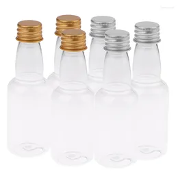 ウォーターボトル10pcs 50mlミニ透明な詰め替え可能な小さなワインパーティーウェディング酒のための漏れのあるプルーフスクリューlidアルコールsボトル
