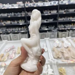 Estatuetas decorativas 15cm jade branco sexy modelo feminino estátua natural pedra preciosa cura cristal
