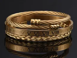 3PCSSet Roman Siffer Män armband Handgjorda rostfritt stål Hemp Rope Buckle Open Bangles Pulseira Bileklik Luxury Jewelry4346339