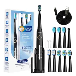 toothbrush Seago Upgrade Electric Toothbrush Cup Holder 10 Pieces Brush Heads 5 Brushing Modes Adults Brush Black White