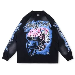 Maglietta vintage da uomo Brain Printting T-shirt a maniche lunghe di alta qualità Hip Hop Oversize Tee 24SS