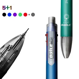 6 In 1 Multicolor Ballpoint Pens 5 Colors Ball Pen Automatic Pencil With Eraser For School Office Writing Supplies Stationery 240111