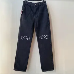 Lyxkvinnor jeans byxor designer svart nio lenght denim byxor kvinna avslappnad läder lapptäcke design jean byxor