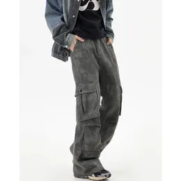 Spring Cargo Pants Vintage High Street Overalls Harajuku Men Multipockets Loose Casual Straight Mopping Trousers 240111