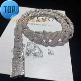 All Ice Out Classic Box Buckle Moissanite Cuban Chain Link Fine Hip Hop Men Jewelry Full Diamond Cuban Necklace Sparkling Diamond Chain Woman