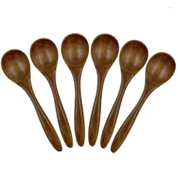 Coffee Scoops Small Wooden Spoons 6 PCS 5.3 Inch Natural Soup Bamboo Wood Spoon For Eating Handmade Condiments Mixing Serving