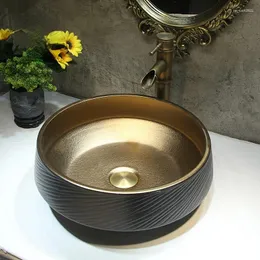 Zlew łazienkowy krany okrągłe złoto proste basen el homestay stół domowy tajski europejski styl Washbasin Creative