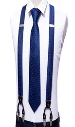 Blue Fashion Dot justerbar Yback Silk Suspenders Set Neck Tie for Men Party Wedding YSHAPE 6 Clip Suspenders Barrywang5834193