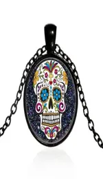 Pendant Necklaces Mexican Sugar Skull Day Of The Dead Necklace Black Chain Skeleton Glass Jewelry Classic XL15265710286776204