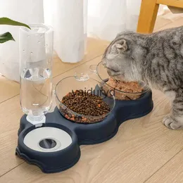 Dog Bowls Feeders 3-in-1 Pet Cat Bowl Automatisk matare Vatten Dispenser Dog Cat Food Bowl med drickande upphöjda Stand Double Dish Bowls för Catsvaiduryd