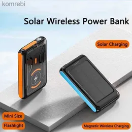 Bancos de energia de telefone celular Banco de energia solar magnético portátil para bateria Magsafe Mini carregador sem fio Powerbank 5000mAh com luz LED 5V2A Qi à prova d'águaL240111