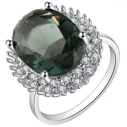 Pierścienie klastra srebrny kolor duży owalny wycięty 5ct w kształcie jaja przezroczyste zielone sześcienne cyrkonowe pierścionek z palec luksusowy dystrybucja dystrybucji biżuterii ślubnej