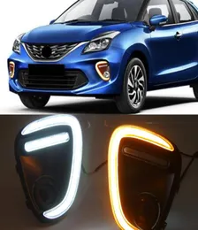 1 par carro led drl para suzuki baleno 2019 2020 luzes diurnas nevoeiro lâmpada com sinal de volta amarelo 9439678