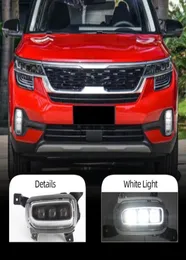 2 Stuks Auto Led Drl Voor Kia Seltos KX3 2020 2021 Mistlampen Dagrijverlichting Geel Richtingaanwijzer lamp Mistlamp2513108