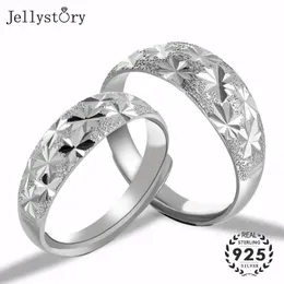 Anéis Jellystory Real 990 Jóias de Prata Anel de Casal para Mulheres Homens Amante Romântico Anel Ajustável Casamento Banquete Festa Presente Atacado