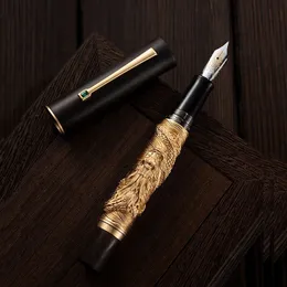 Hongdian N24 Year of the Dragon Limited Edition Borsted Metal Mahogny Fountain Pen Polish NIB Business Office Writing Present Pen 240110